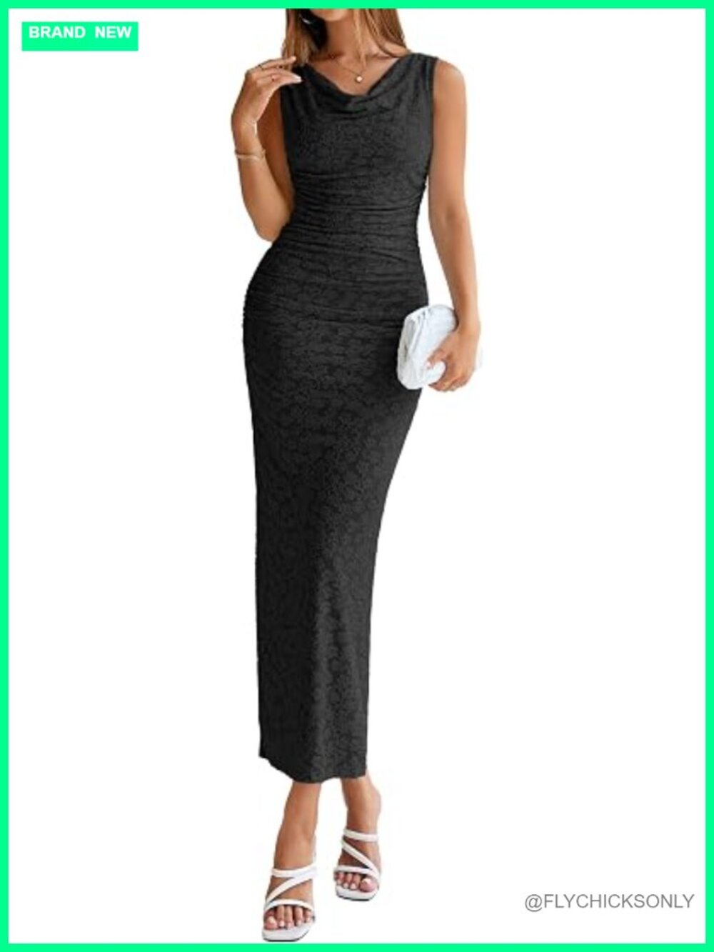 Sleeveless Floral Maxi Dress Cowl Neck Bodycon Stretch Wedding Guest